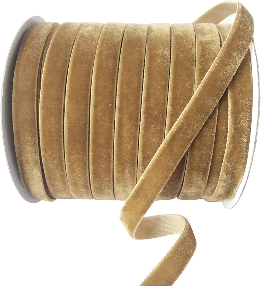 50 Yards Vintage Khaki Velvet Ribbon 3/8 Inch Wide with Spool for Wedding Christmas Party Wrappin... | Amazon (US)