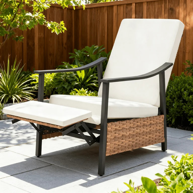 LAUSAINT HOME Outdoor Recliner Chair, Wicker Patio Lounge Chair with Adjustable Backrest & Footre... | Walmart (US)