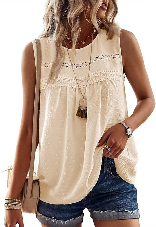 Falechay Tank Tops for Women Flowy Boho Cute Swiss Dots Sleeveless Shirts | Crewneck Loose Fit Su... | Amazon (US)