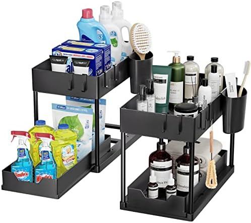 Puricon 2 Pack Under Sink Organizers and Storage Pull Out Sliding Drawer, 2 Tier Multi-Purpose Ki... | Amazon (US)