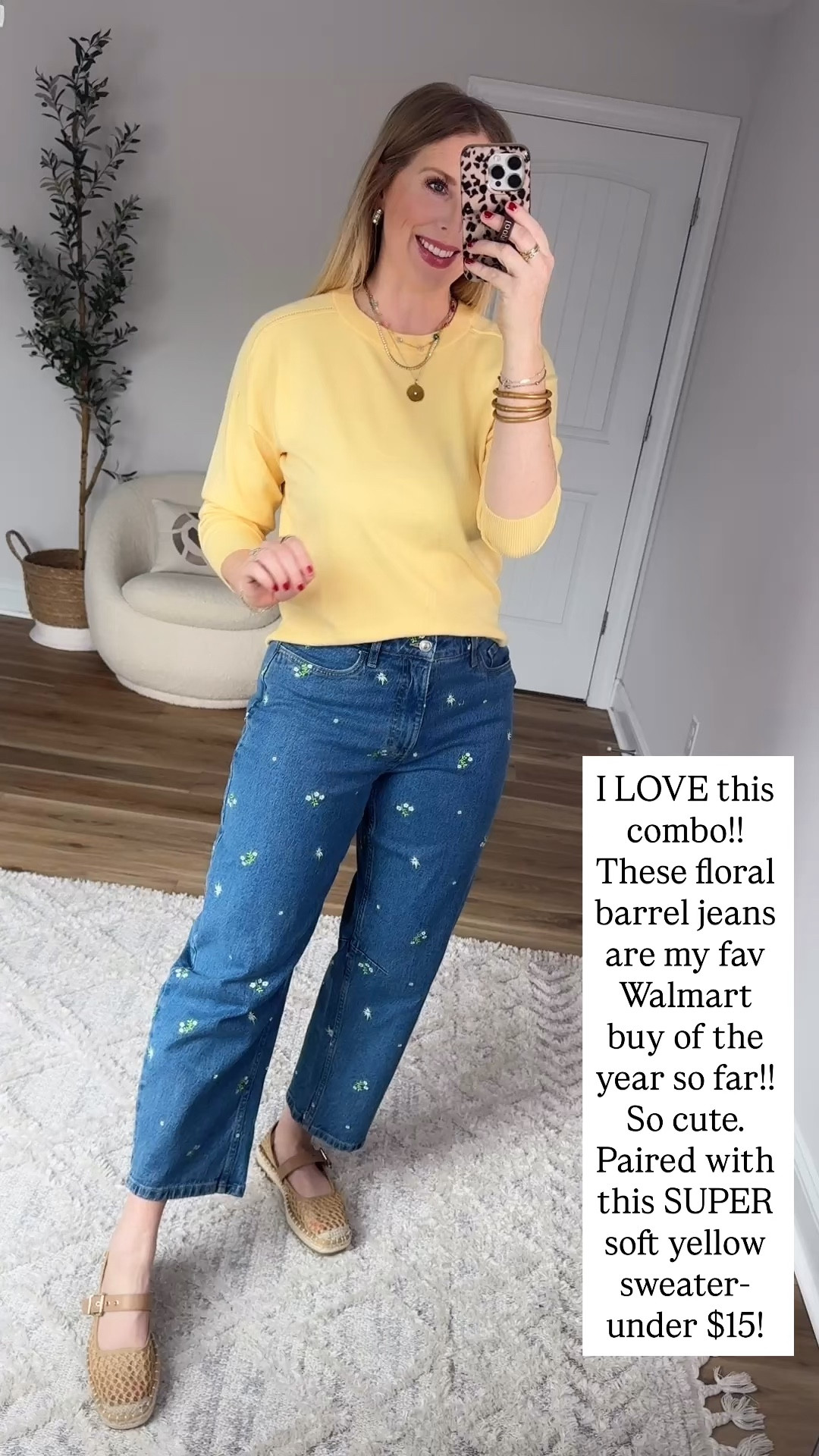 Walmart try on, Walmart outfit, floral embroidered jeans, yellow sweater 

#LTKootd #LTKmomlife #LTKgrwm
