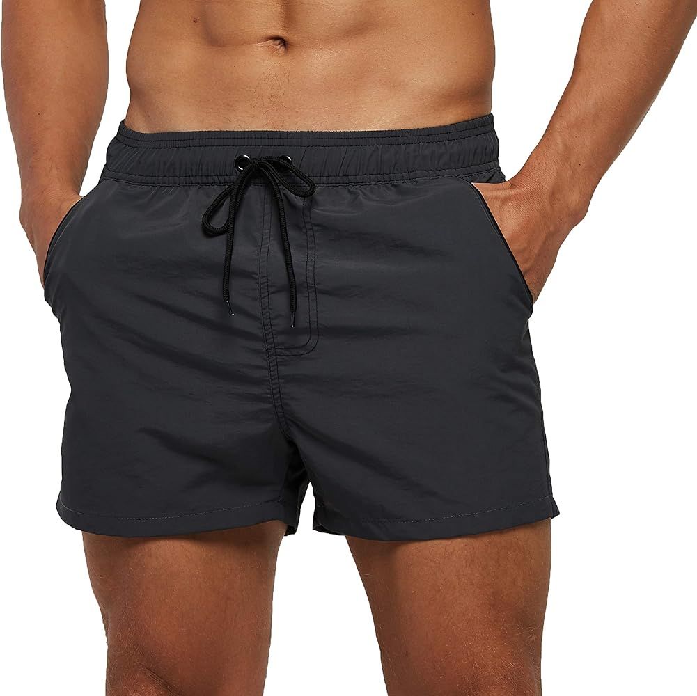 SILKWORLD Men's Quick Dry Swim Trunks Solid Swimsuit Sports Shorts with Back Zipper Pockets | Amazon (US)
