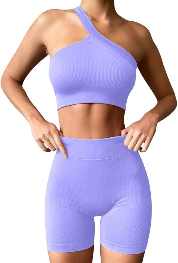 HYZ Women's Seamless 2 Piece Workout Sets Ribbed Tank Two Piece High Waist Gym Outfit Yoga Shorts... | Amazon (US)