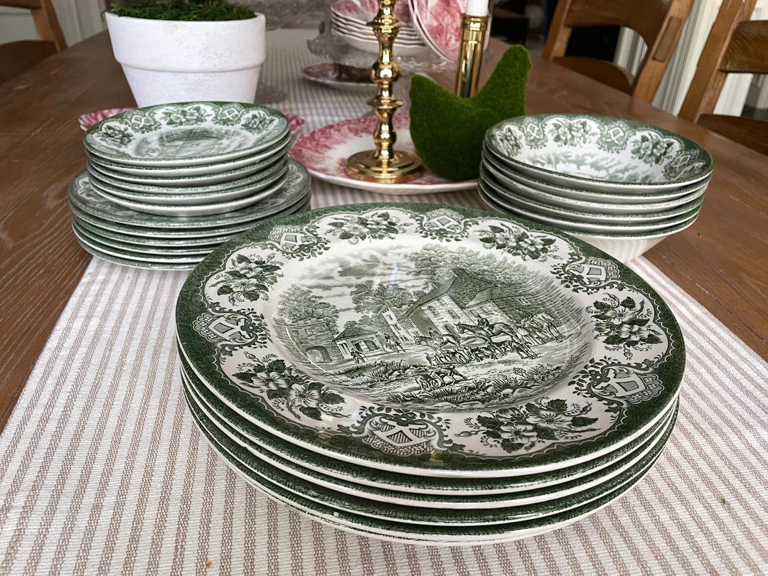 Old Inns Series Green Tableware 10" dinner plates set of 6 English Ironstone Transferware Staffor... | Etsy (US)