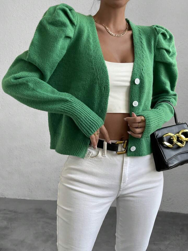 SHEIN Unity Gigot Sleeve Button Front Cardigan | SHEIN