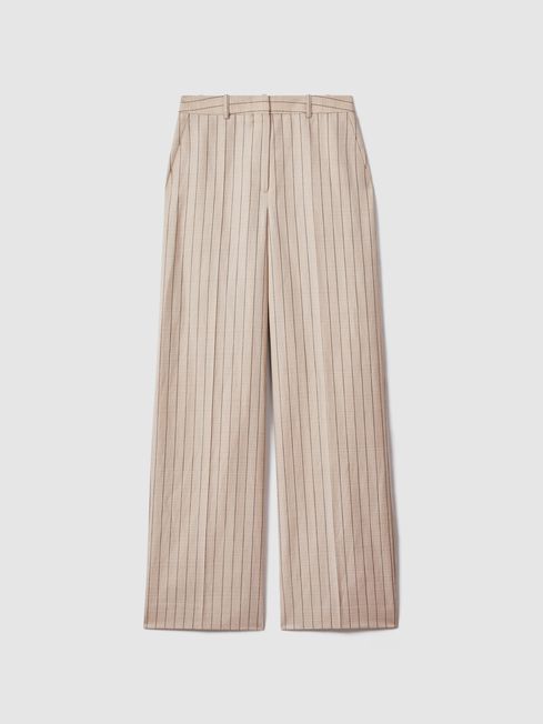 Reiss Neutral Odette Wool Blend Striped Wide Leg Trousers | Reiss UK