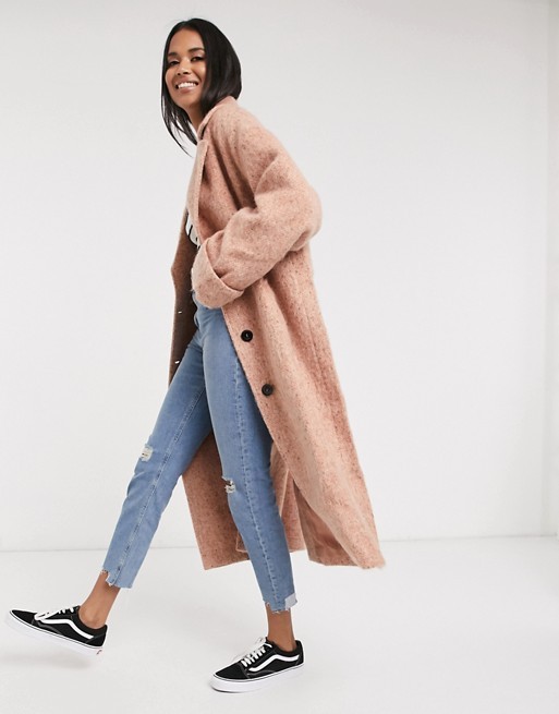 ASOS DESIGN batwing textured slouchy oversized coat in pink | ASOS (Global)