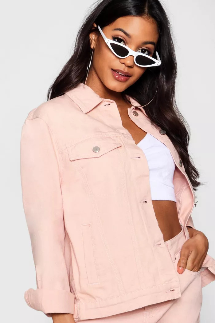 Nude Oversized Denim Jacket | Boohoo.com (UK & IE)