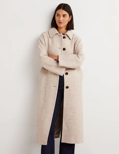 Belted Textured Wool Maxi Coat - Oat Milk | Boden UK | Boden (UK & IE)