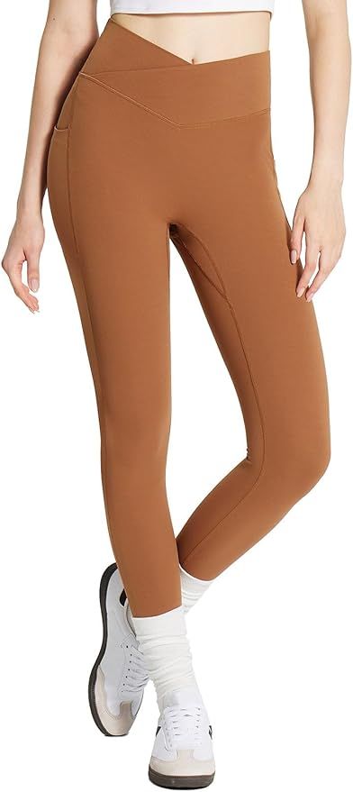 BALEAF Women's Workout Leggings with Pockets 25'' Cross Waist Yoga Pants High Waisted Lightweight... | Amazon (US)