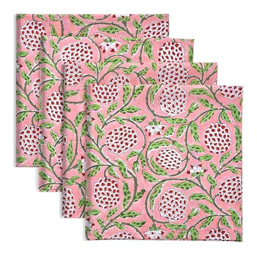 Ridhi Dark Salmon Hand Block Print 100% Cotton Napkins 18" x 18" (Set of 4) Reuseable Kitchen Napkins Cloth Decor Dinner Party Wedding Cocktail Gift for Spring, Easter, Valentine | Amazon (US)