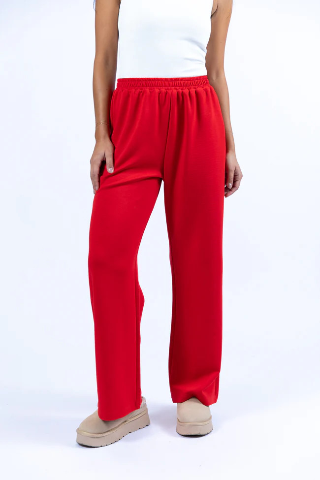 Let's Just Stay Red Knit Wide Leg Pants DOORBUSTER | Pink Lily