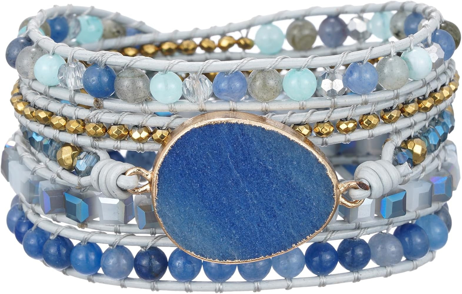 Plumiss Boho Natural Stone Wrap Bracelet, Handmade Gemstone 1-5 Wrap Adjustable Bracelet Jewelry ... | Amazon (US)