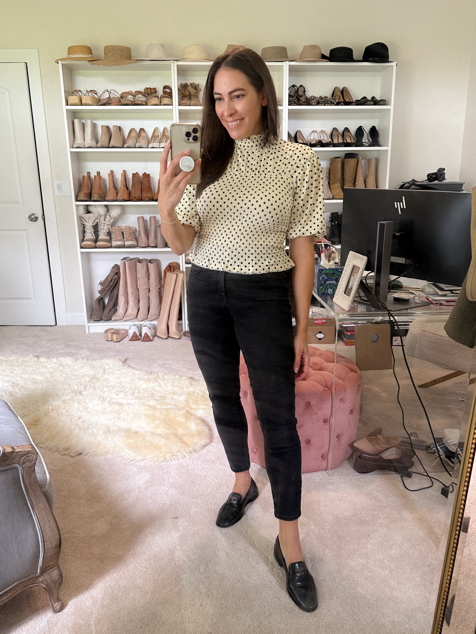 Simple daytime look for walking around Paris on my upcoming trip. 

Love the polka dot top (size 2) and paired with my fav black skinny jeans. Will likely drape my black blazer over my shoulders. 

Parisian chic, Paris outfit, Paris vacation style



#LTKTravel #LTKStyleTip #LTKOver40