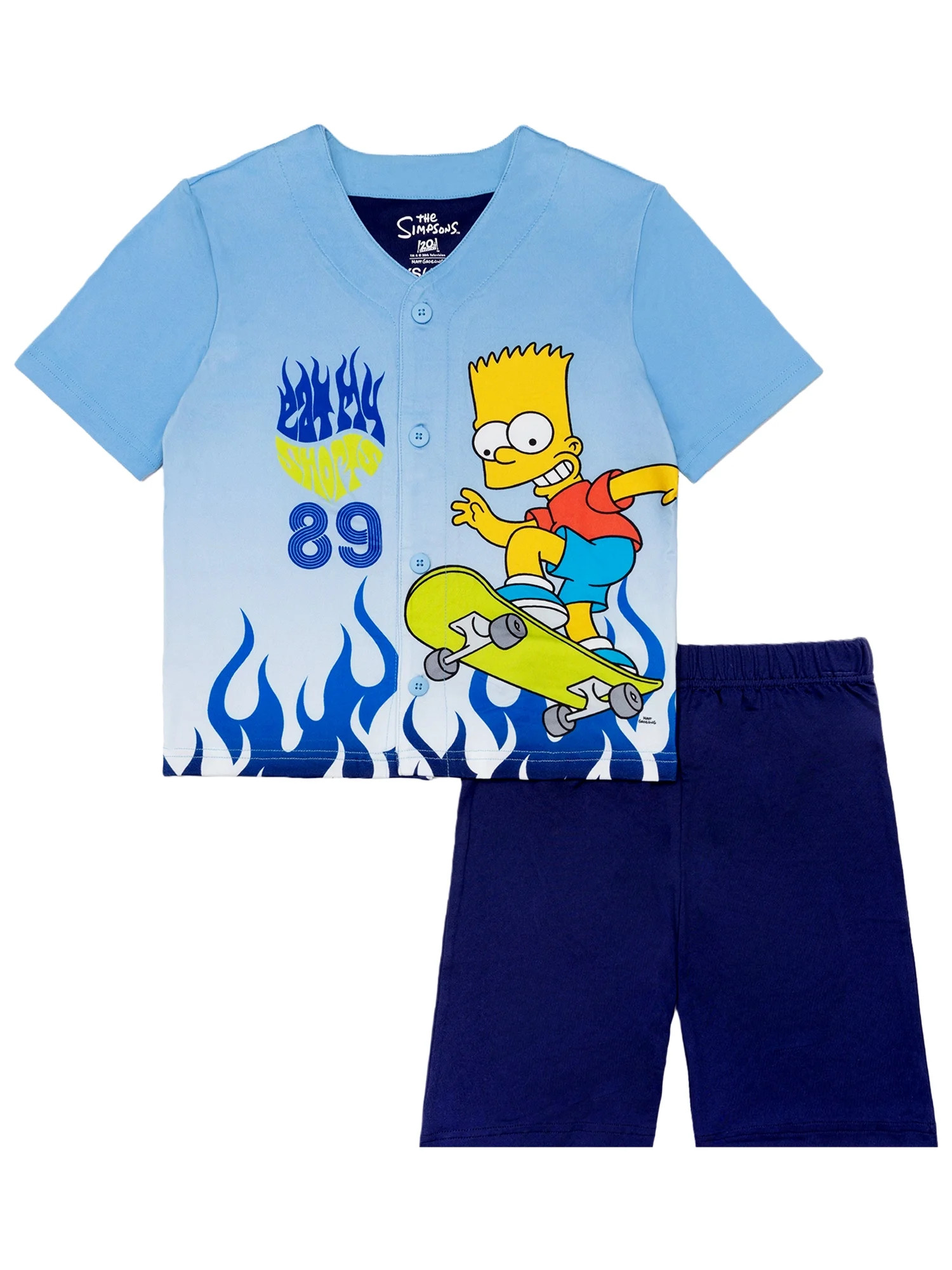 Simpsons 2-Piece Short Sleeve Top and Short Jersey Coat Pajama Set, Sizes 4-12 | Walmart (US)