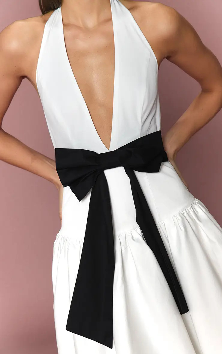 Dresses | Woven Bow Detail Skater Maxi Dress | PrettyLittleThing | PrettyLittleThing US