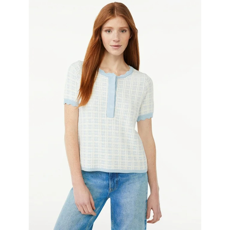 Free Assembly Women's Short Sleeve Tweed Sweater Tee, Midweight | Walmart (US)
