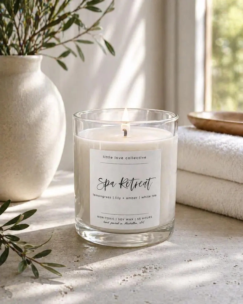 Spa Retreat Candle \u2013 Lemongrass, Lily, White Tea, Eucalyptus Soy Wax \u2013 Relaxing Home Fr... | Etsy (Global)