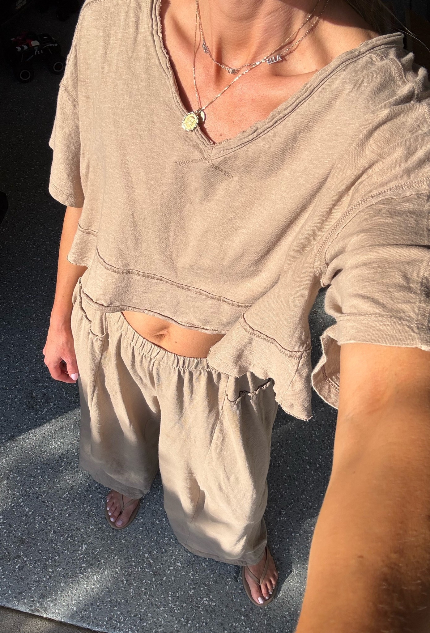 Another Aerie set I’m obsessing over 😍 Love the flowy fit 👌🏻 Top has a cropped loose fit, bottoms can be pulled up a bit for less cropped look and have a baggy loose fit. I did regular length and they hit just above the ground (I’m just under 5’9)

Aerie, American Eagle, lounge set, matching set, neutral outfit, mom style, mom outfit, wide leg lounge pants, vacation outfit, comfy everyday outfit

#LTKootd #LTKSaleAlert #LTKSeasonal