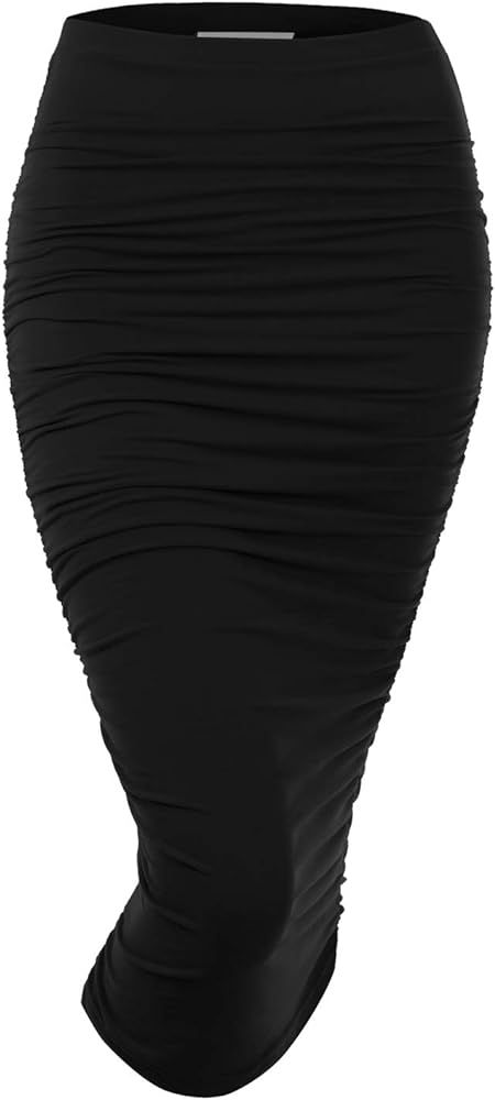 Doublju Womens Slim Fit Ruched Long Pencil Skirt with Plus Size | Amazon (US)