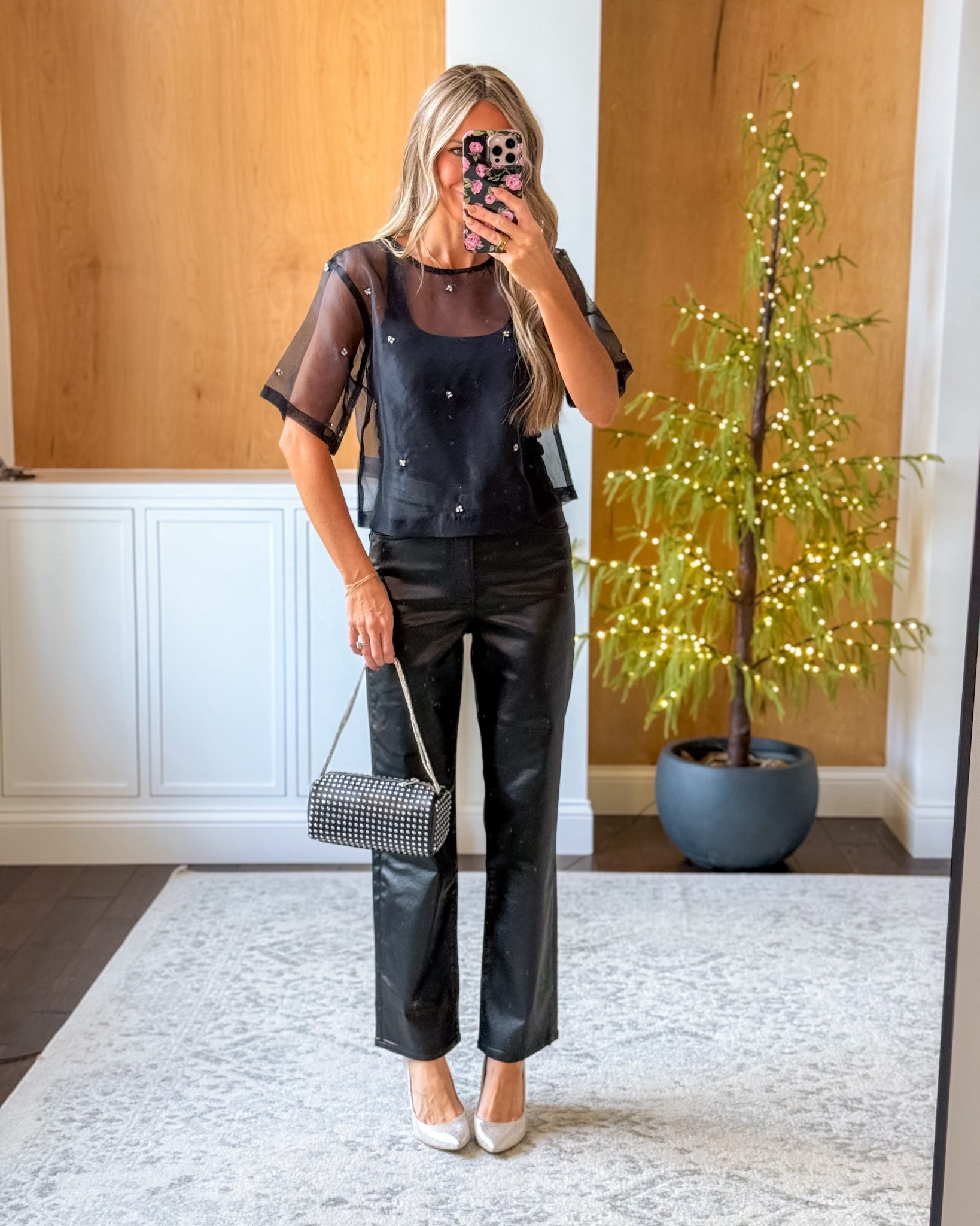Holiday party outfit! Sheer embellished top with faux leather wide leg pants (or pair with jeans!) on sale!

@express #expresspartner #dresstoexpress

#LTKHoliday #LTKFindsUnder50 #LTKSaleAlert