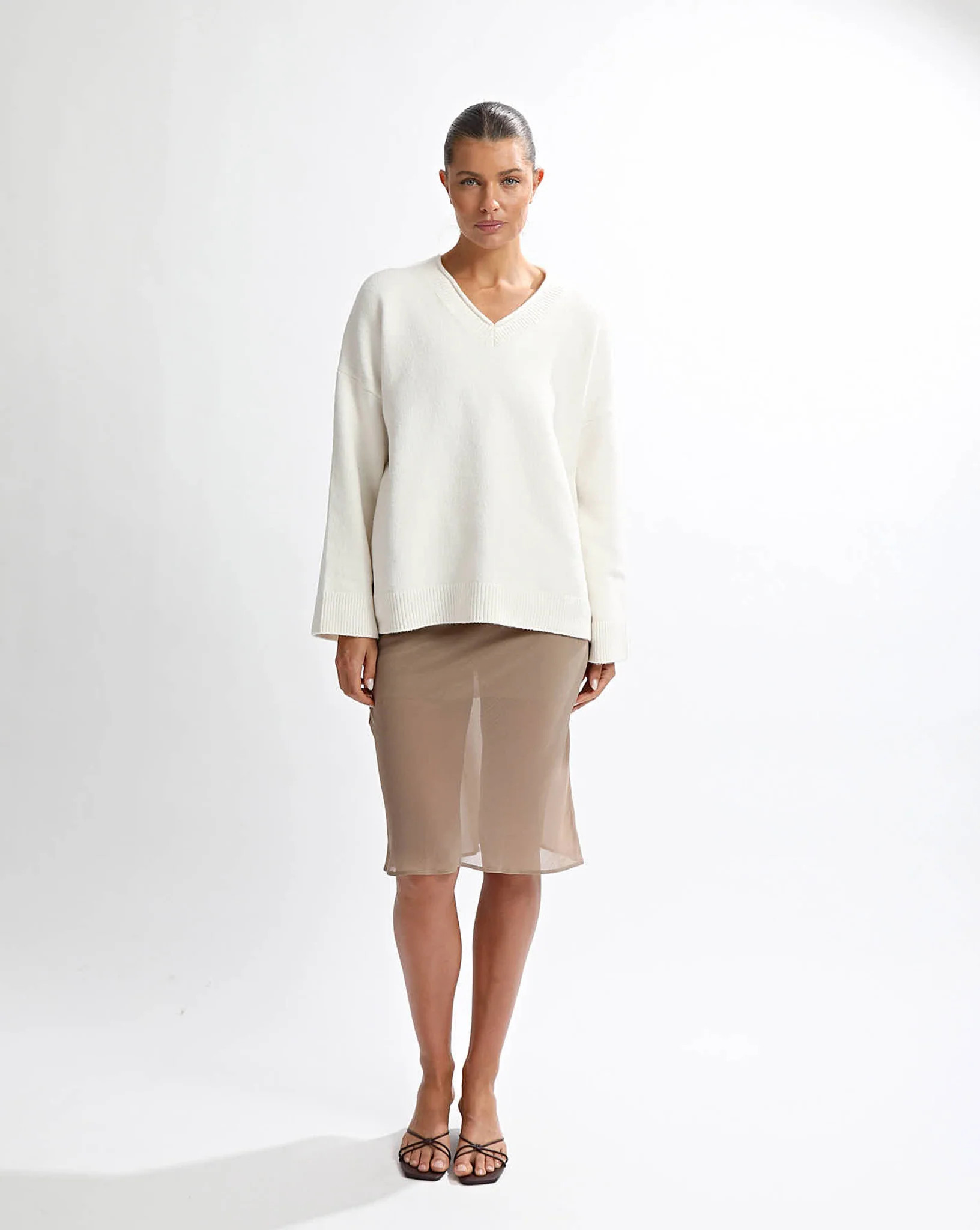 Lenny V Neck Jumper Cream | One Mile