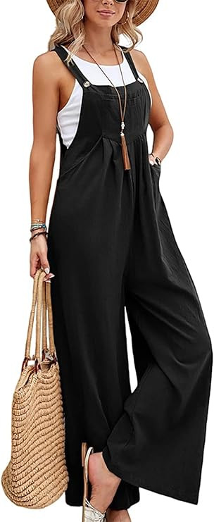 yoeasy Women Straps Bib Casual Overalls Wide Leg Loose Sleeveless Suspender Jumpsuit with Pockets | Amazon (US)