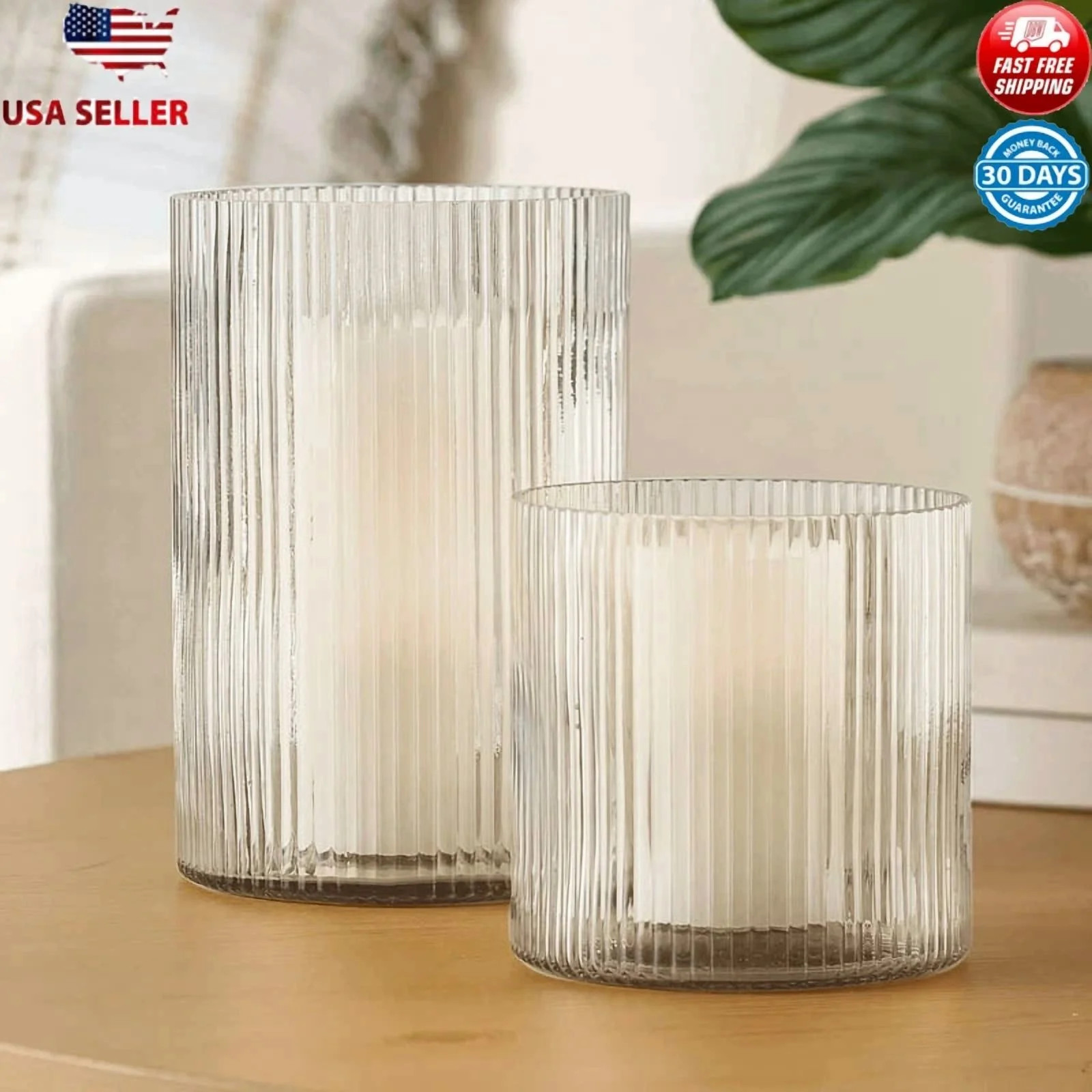 Medium Hurricane Heat Resistant 5" Clear Glass Ribbed Candle Holder New | Walmart (US)