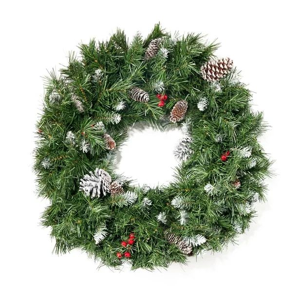 Noble House 24 Inch Artificial Mixed Spruce LED Christmas Wreath with Frosted Branches, Red Berri... | Walmart (US)