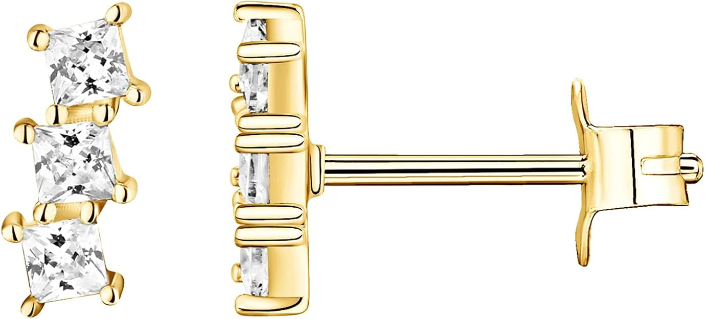 PAVOI 14K Gold Plated 925 Sterling Silver CZ Simulated Diamond Earrings | Dainty Geometric Shape ... | Amazon (US)