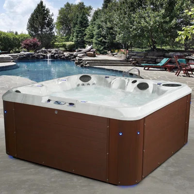 Amplified™ 6-Person 100-Jet Double-Lounger Hot Tub Spa with Bluetooth Stereo, 3 Pumps, LED Lighting, Stainless Steel Heater and Ozonator, Insulated Co | Wayfair North America