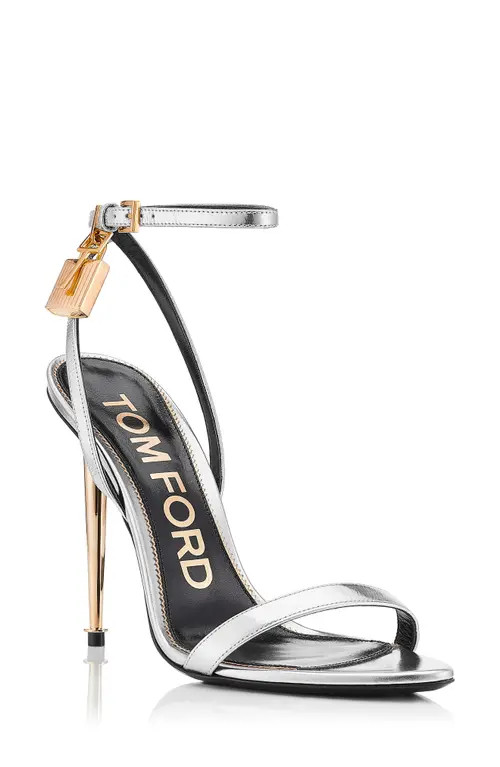 TOM FORD Padlock Naked Metallic Pointy Toe Sandal in 1G004 Silver at Nordstrom, Size 8Us | Nordstrom