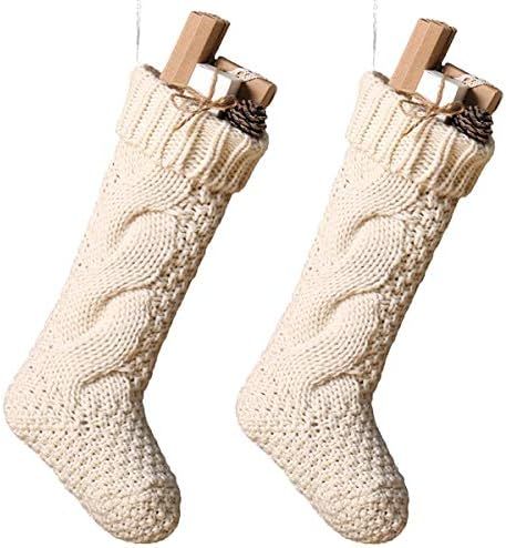 Toes Home 18 Inch Knitted Christmas Stockings, Pack 2 Xmas Gift Bags Cream | Amazon (US)
