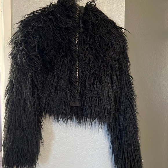 Furry black jacket | Poshmark