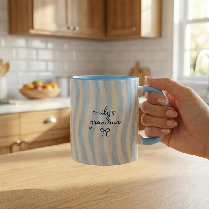 Custom Coquette Stripe Ceramic Mug: Personalized Grandma Coffee Striped Name Mug - Etsy | Etsy (US)