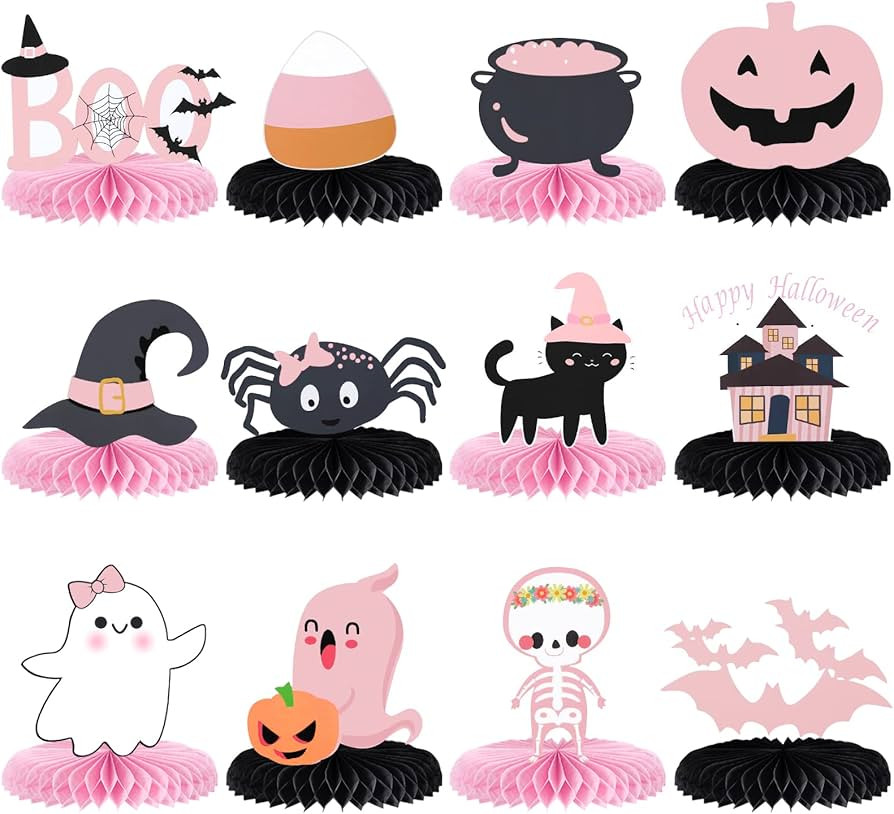 Pink Black Halloween Honeycomb Centerpieces Halloween Baby Shower Table Centerpieces Sticks Hallo... | Amazon (US)