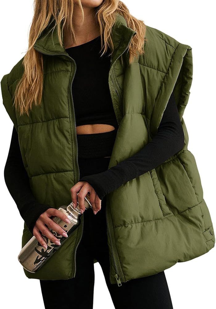 Dokotoo Women's Casual Winter Oversized Puffer Vest Stand Collar Flysleeve Insulated Padded Puffy... | Amazon (US)