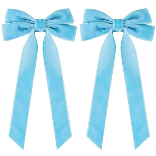2PCS Velvet Hair Bows Ribbon Hair Clips, Ponytail Holder Slides Metal Clips French Barrette Big Fall Alligator Hair Clips Hair Accessories for Women Girls Toddler (Blue) | Amazon (US)