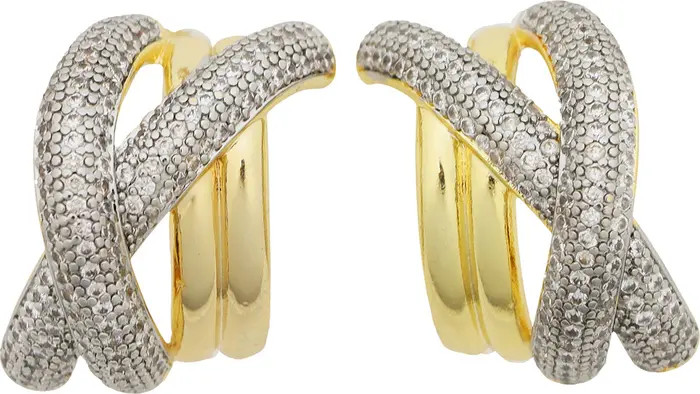 Panacea Two-Tone Pavé Crystal Crisscross Huggie Earrings | Nordstrom | Nordstrom