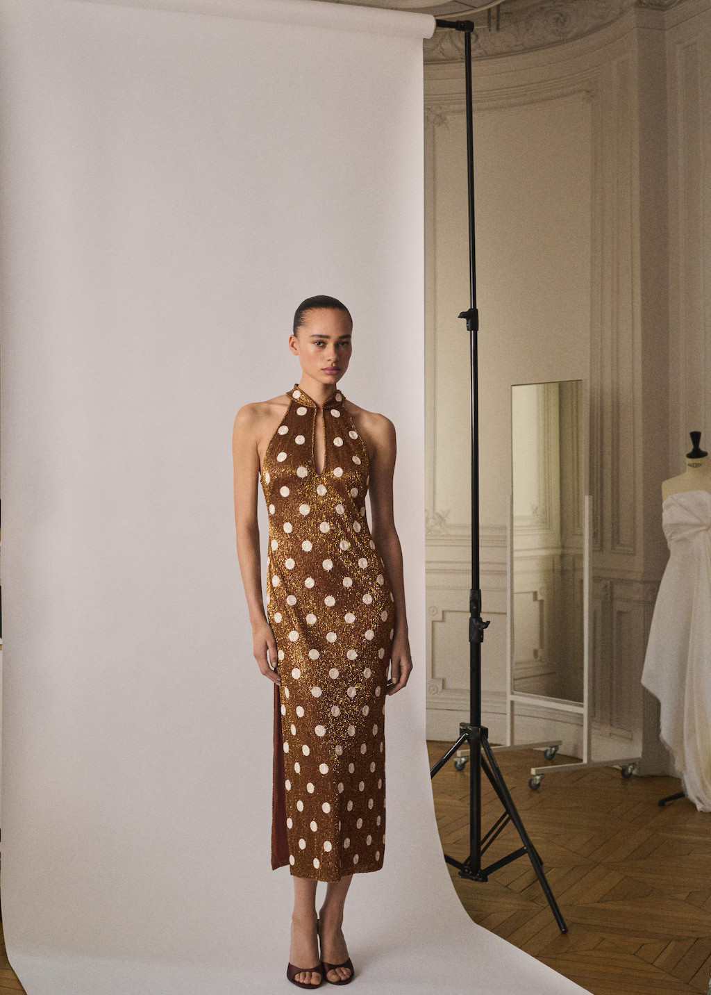 Rhinestone polka-dot halter dress brown - Woman - 2 - MANGO | Mango (US/MX/AU)