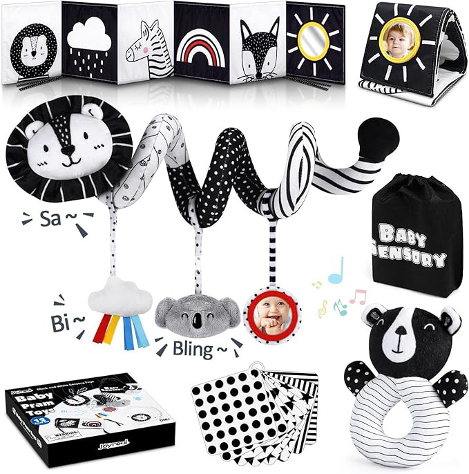 Joyreal High Contrast Baby Toys for Newborn, Black and White Baby Sensory Toys with Car Seat Toys... | Amazon (US)