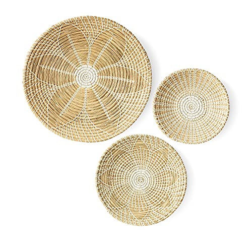 Artera Home Wicker Wall Basket Decor - Set of 3 Oversized, Hanging Natural Woven Seagrass Flat Ba... | Amazon (US)