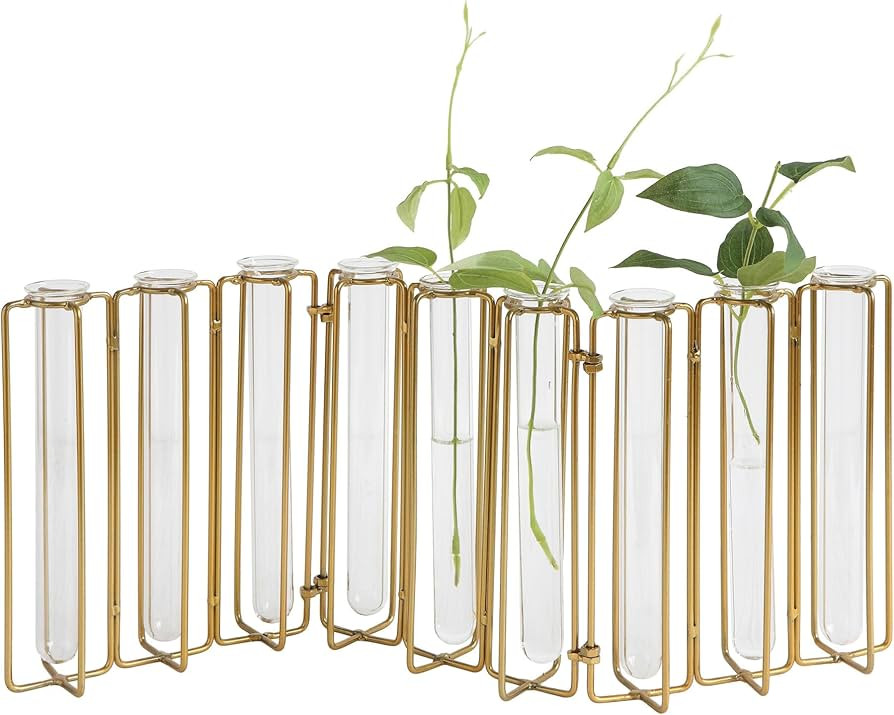 Creative Co-Op 9 Test Tube Vases in a Single Gold Metal Stand | Amazon (US)