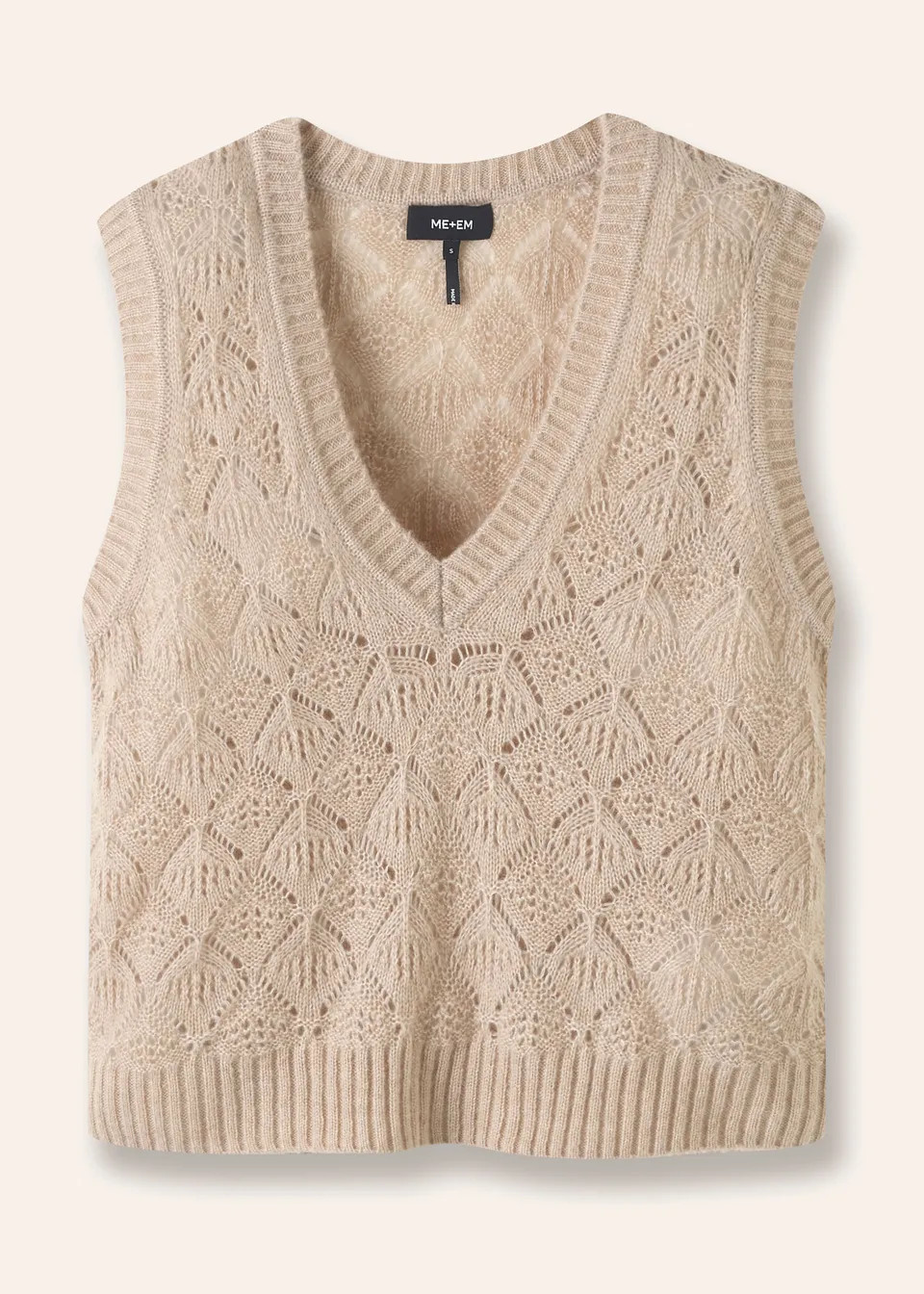 Merino Cashmere Silk Lace Stitch V Neck Vest | ME+EM US