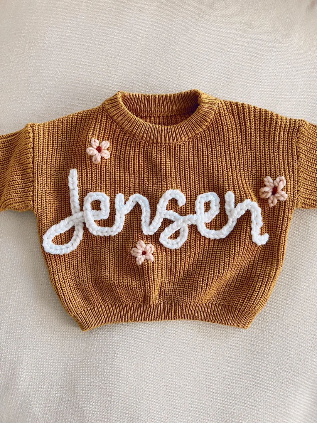 Custom Name Embroidered Baby and Toddler Knit Sweater - Etsy | Etsy (US)