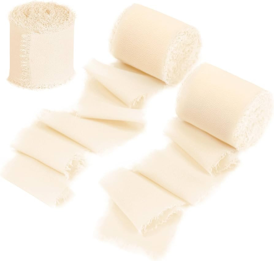 DORIS HOME 3 Rolls 2" x7Yd Fringe Chiffon Ribbon for Flower Bouquet, Handmade Cream Ribbon for Gi... | Amazon (US)