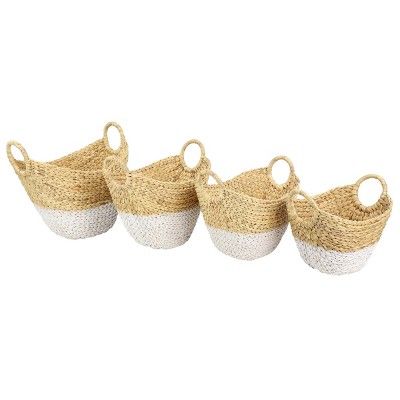 Olivia & May Set of 4 Large Oval Dip Dyed Water Hyacinth Wicker Storage Baskets with Round Handle... | Target