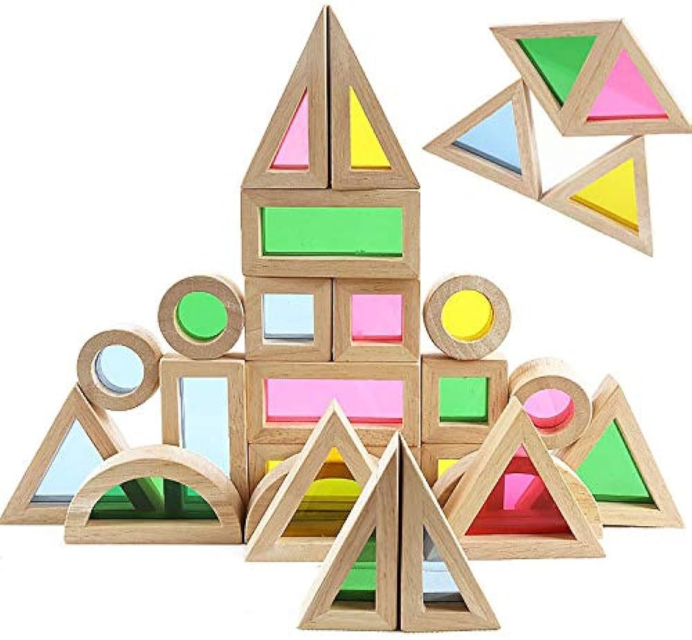 Agirlgle Wood Building Blocks Set for Kids 24 Pcs Rainbow Stacker Stacking Game Construction Toys... | Amazon (US)
