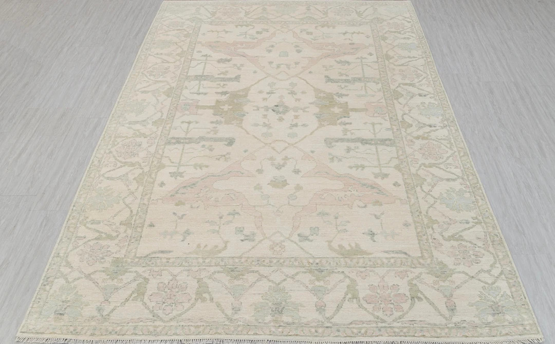 Cream Green Pink Muted Look Turkish Oushak Hand Knotted Soft Quality Wool Custom Size Rug - Etsy | Etsy (US)