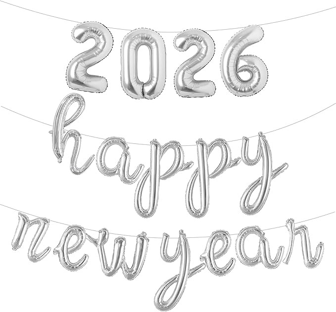 Silver Happy New Year Balloons 2026 18 Inch Silver New Years Balloons 16 Inch 2026 Balloon for Ne... | Amazon (US)